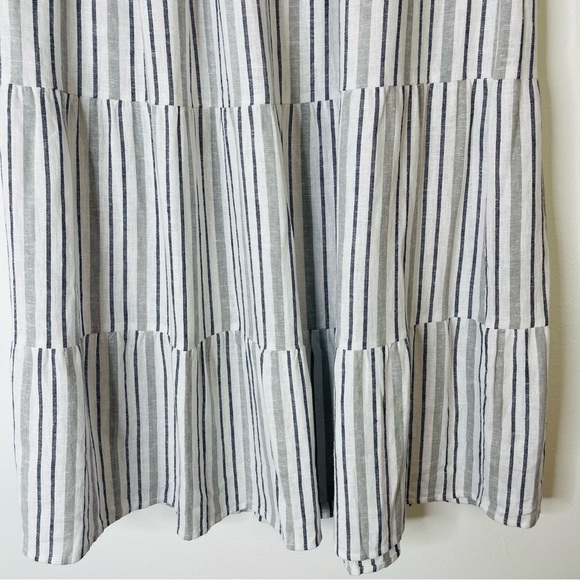 Chaps white blue grey linen stripe coastal tier maxi skirt medium - Picture 2 of 6
